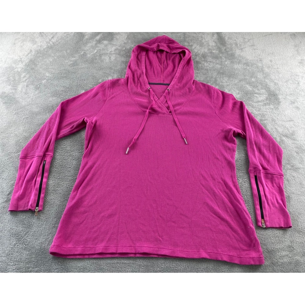 Calvin Klein Performance Womens Magenta Waffle Knit Hoodie Zipper Cuffs Pink L